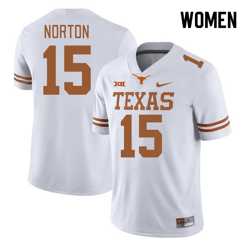 Women #15 Bill Norton Texas Longhorns College Football Jerseys Stitched-White